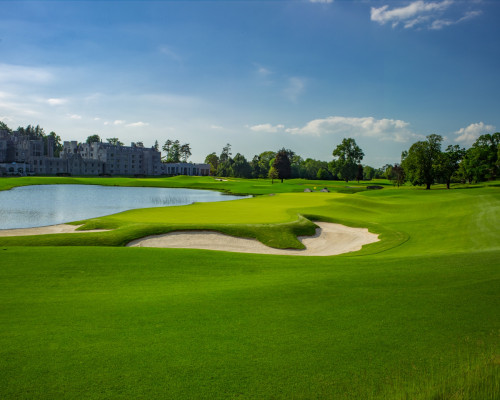 The Golf Course at Adare Manor lake with sandtrap