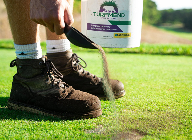 Repairing turf with Turfmend.